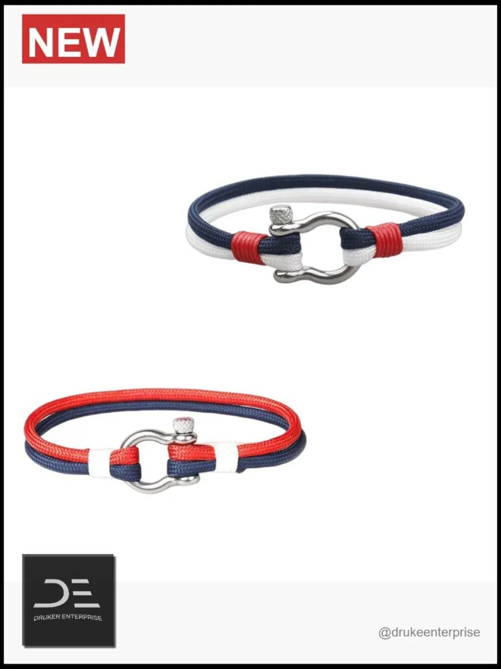 Nautical String Rope Wrap Bracelet Stainless Steel Shackle Unisex